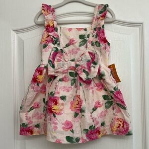 Floral Pink and Green Dress with Bow